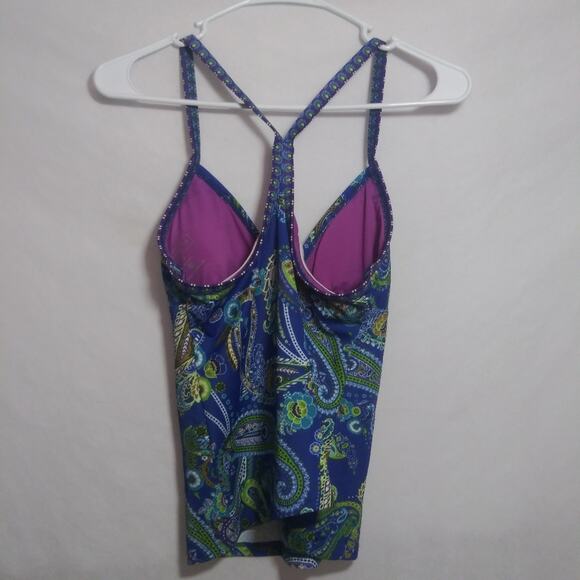 ATHLETA Offshore Racerback Tankini Top Paisley Blue Swim Size Small - Picture 6 of 9